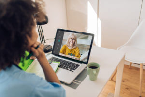 Senior woman is having an online doctor checkup