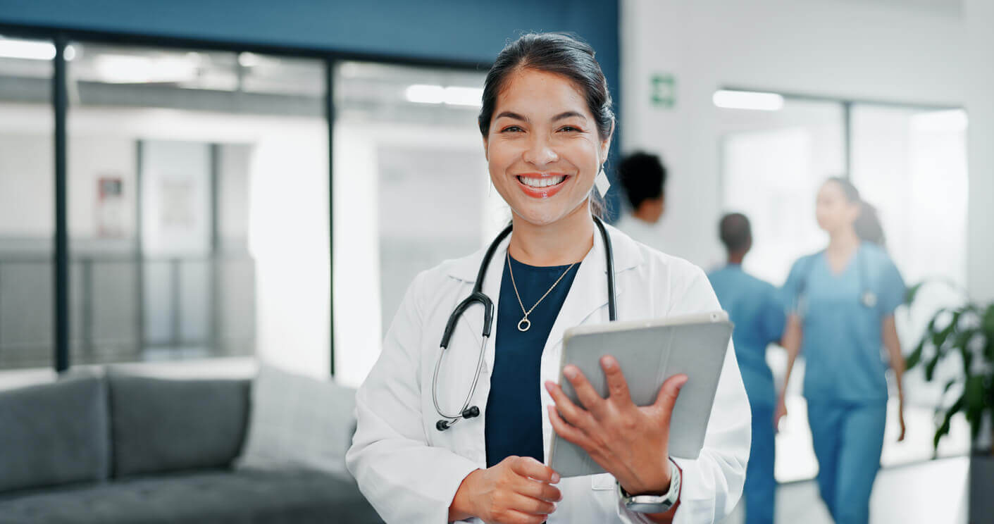 Portrait of medical professional or female on telehealth app